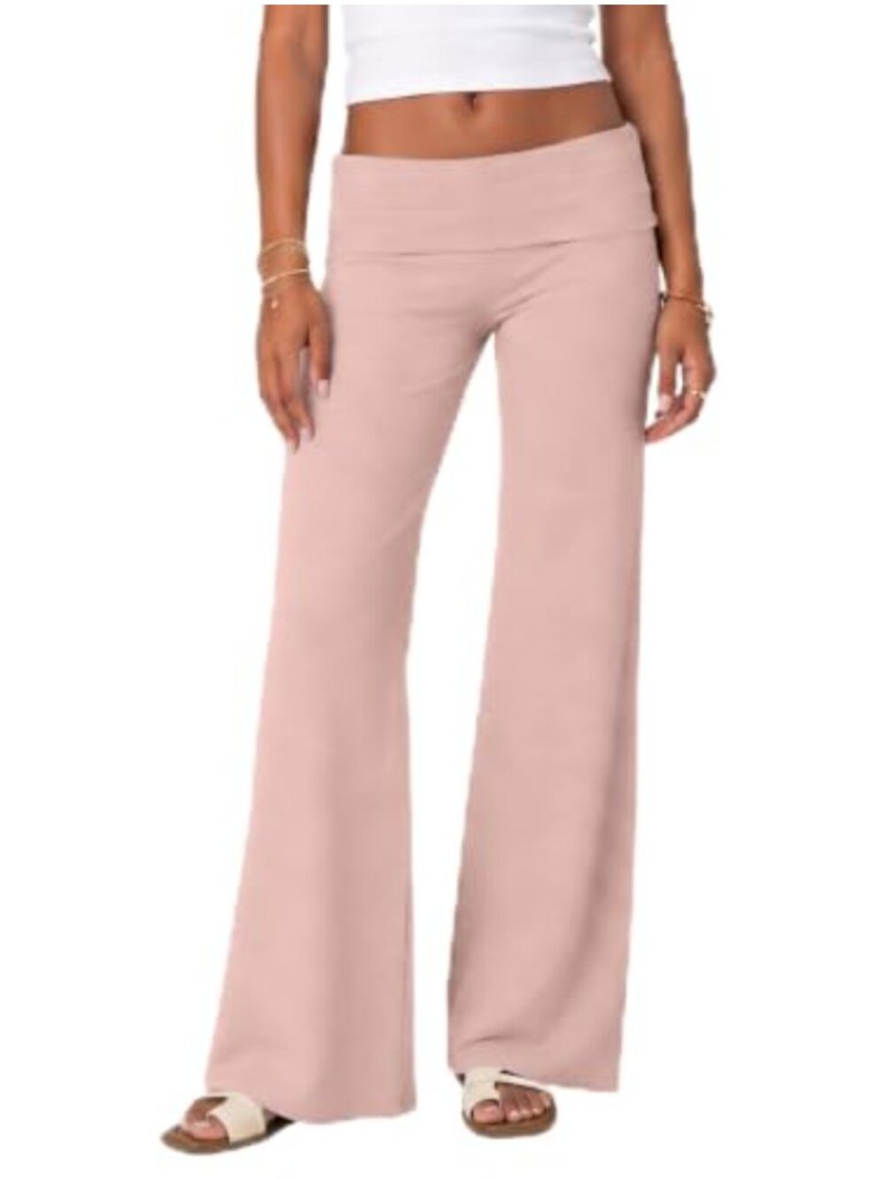 Y2K Fold Over Wide Leg Pajama Bottoms Slim Flared Lounge Pants